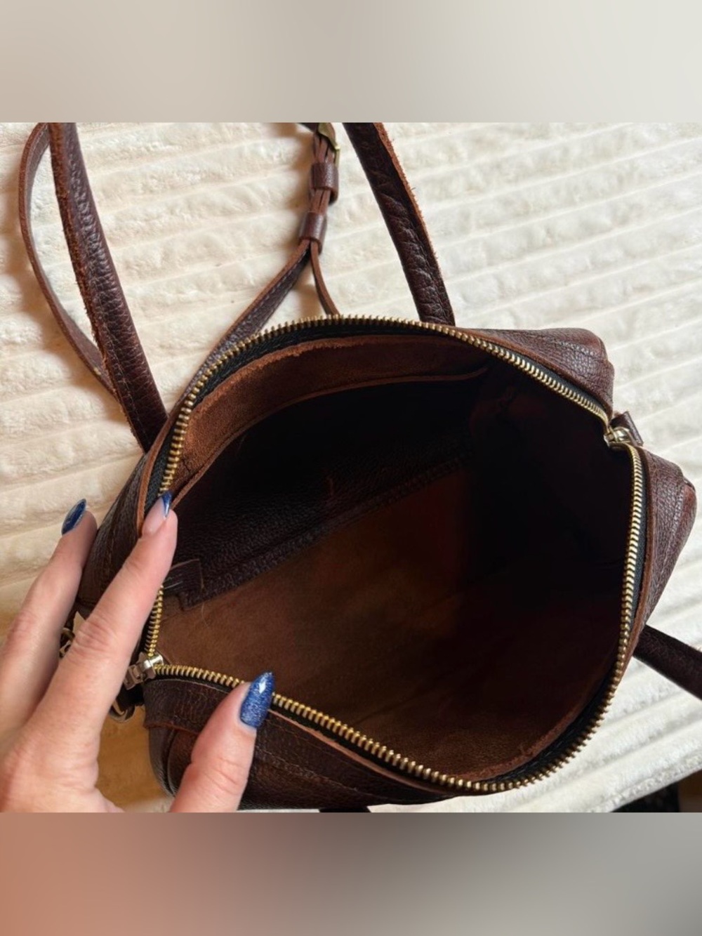 Portland Leather Small Brown Pebbled Leather Satchel with Strap - Picture 3 of 3